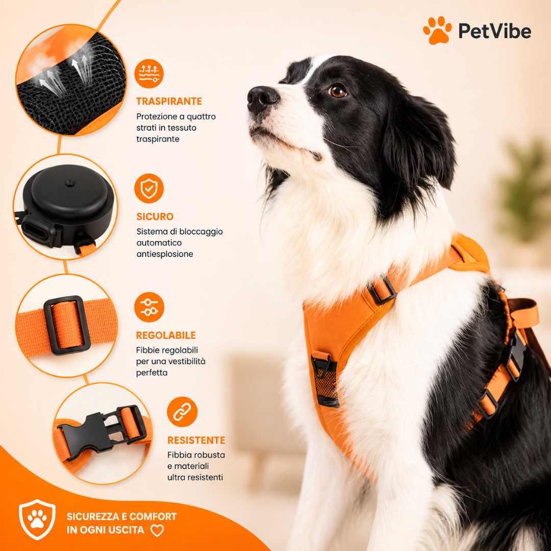 FlexiVibe - La Pettorina con Guinzaglio a Scomparsa e Blocco di Sicurezza